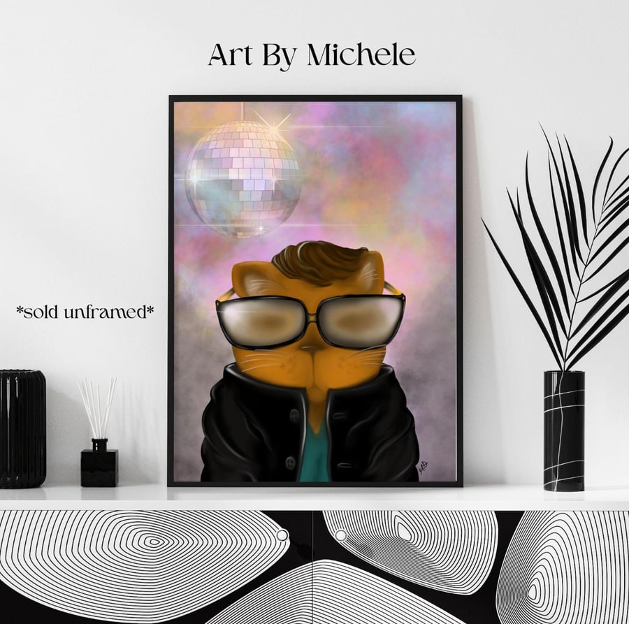 Disco Cat Art Print: Funky Groovy Cat Lover Gift