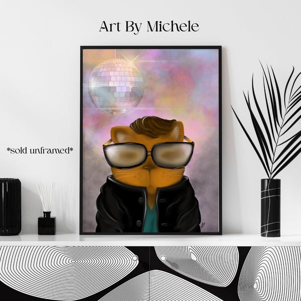 Disco Cat Art Print: Funky Groovy Cat Lover Gift