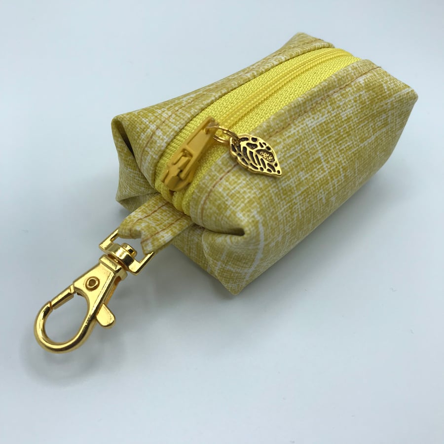 Yellow and Gold Oilcloth Keyring bag. Attachable Zipped Pouch. Coin purse.
