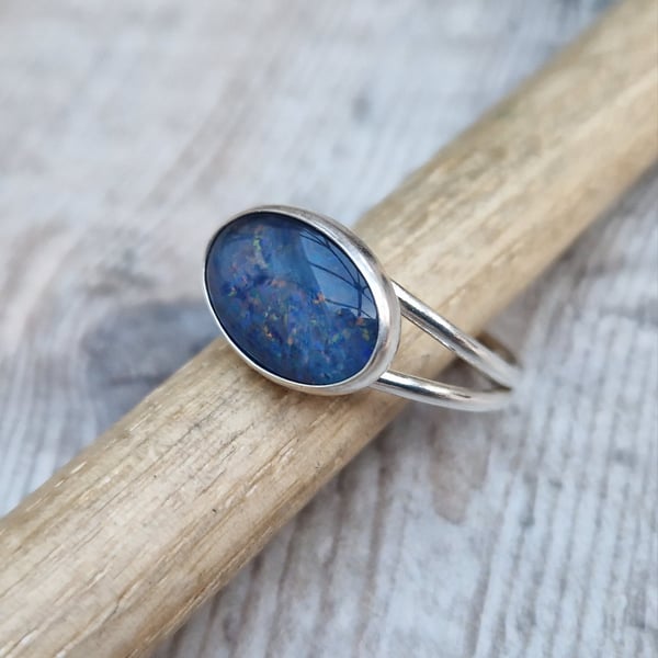 Sterling Silver Opal Ring Uk Size T and a half - JBJ9012