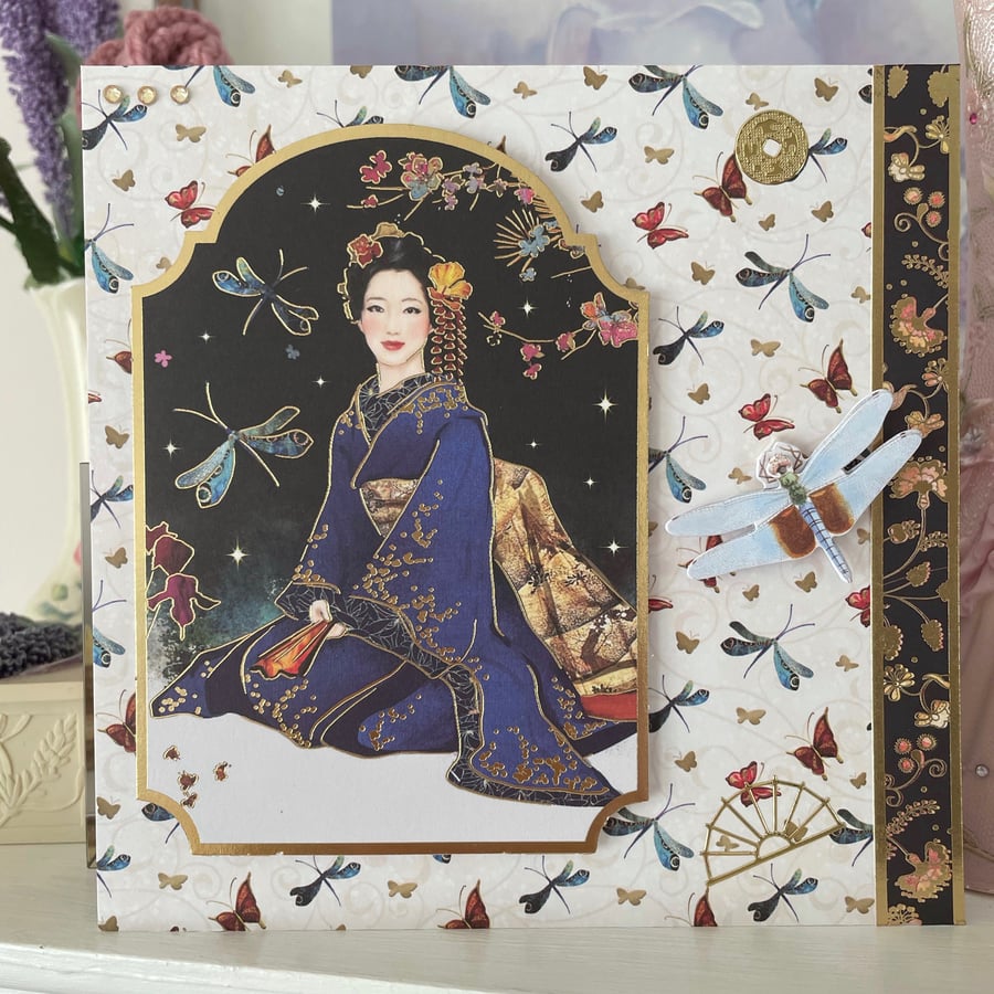 Greeting Card - White Butterfly Oriental by Carolee Crafts - C60