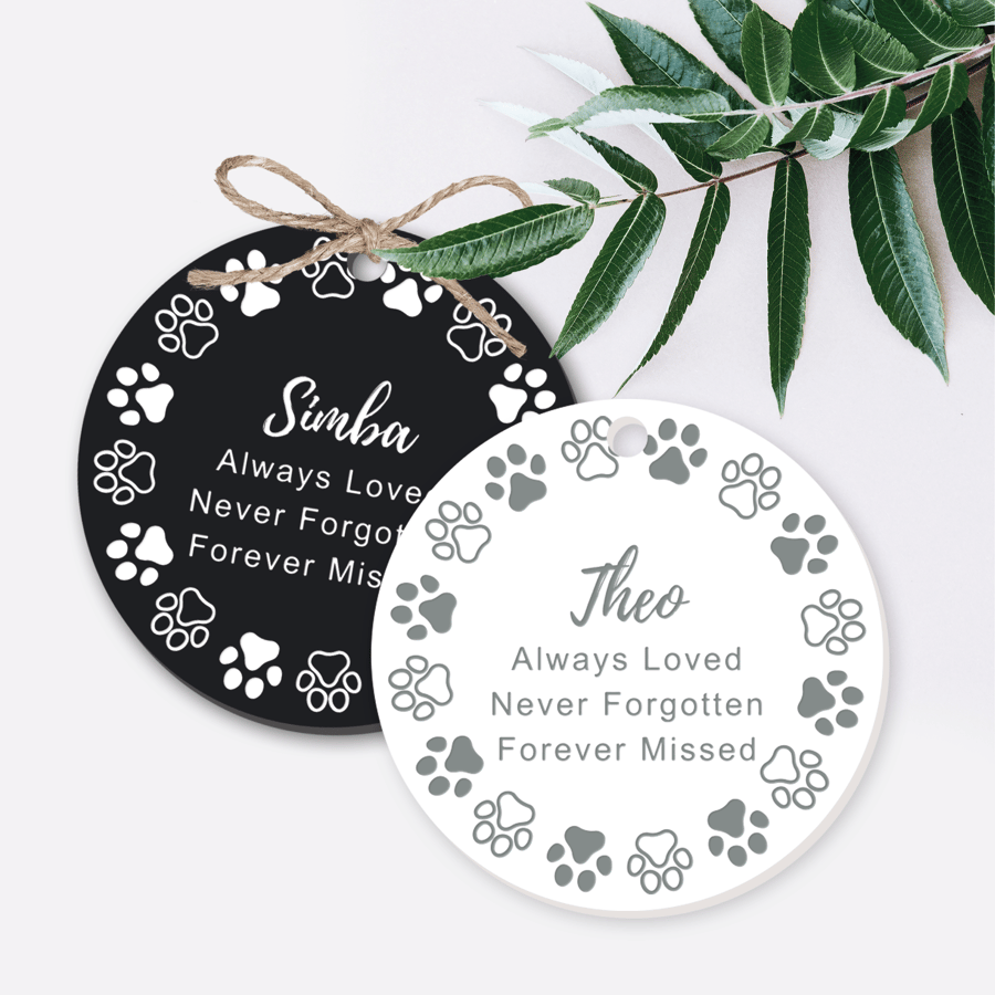 Never Forgotten - Paw Border: Personalised Memorial Hanging Sign Pet Loss Gift
