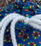 Blue and floral hand made cloth drawstring bag - Image 3