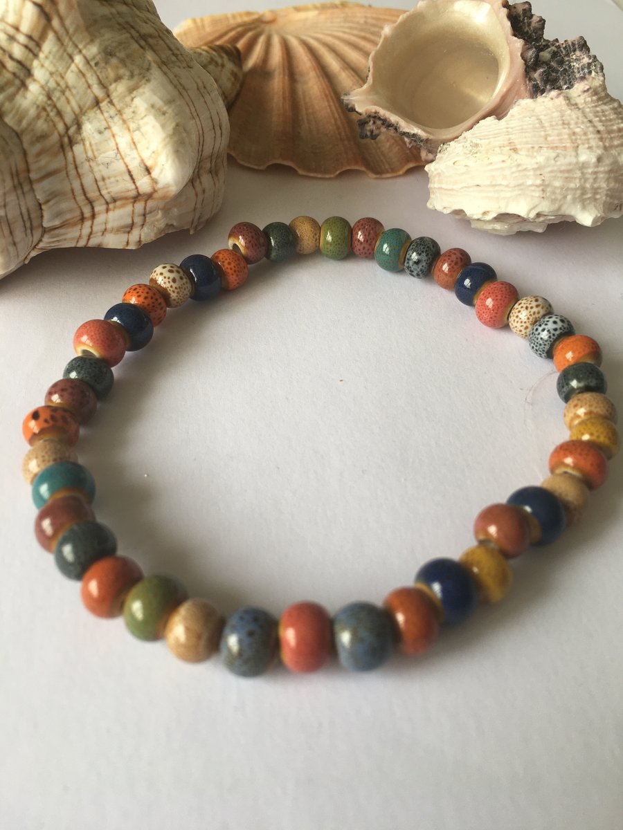 Multicoloured ceramic 6mm bead anklet