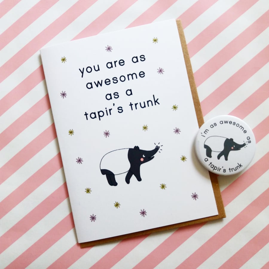 tapir's trunk motivational card & badge set, motivational gift, positivity
