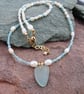 White Pearls Ocean Apatite and Sea Glass Charm - Adjustable Gold Filled Clasp - Image 3
