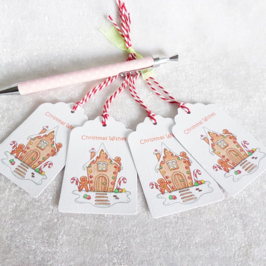 Gingerbread Men & Gingerbread House Christmas Gift Tags - set of 4 gift tags