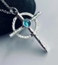 Recycled Sterling Silver Topaz Cross Pendant, Handmade in Scotland