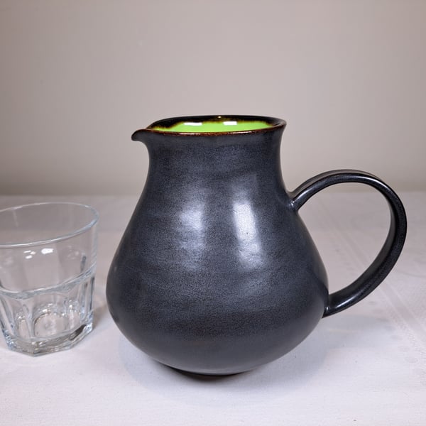 HAND MADE CERAMIC JUG - glazed in green and charcoal
