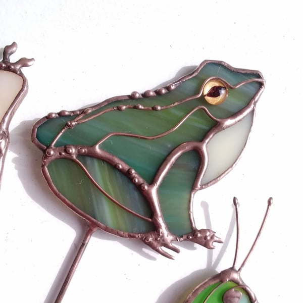 Stained Glass Frog Plant Decoration - handmade in Hampshire
