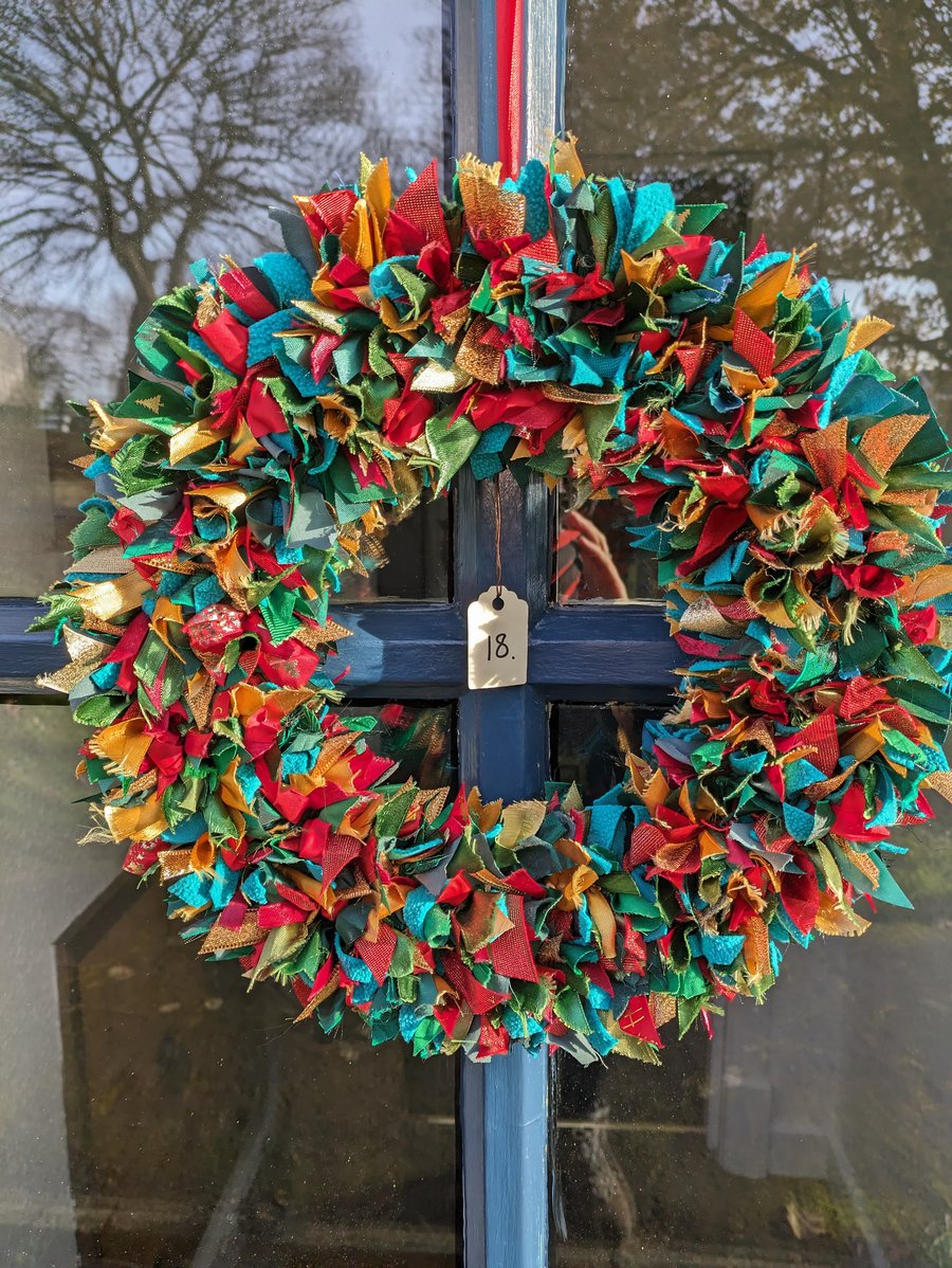 Christmas Handmade Upcycled Guilt Free Wreath xmas colour mix