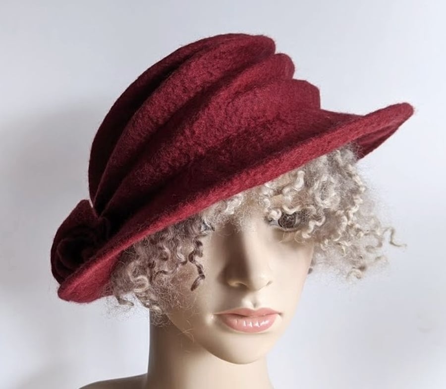 Ruby red felted wool hat - 'The Crush' - designed to pack flat