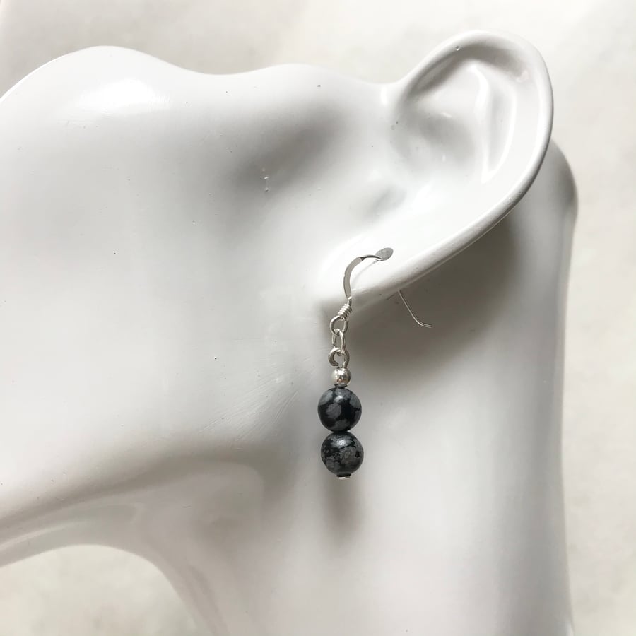 Black and white marbled semi precious earrings with sterling silver ear wires 