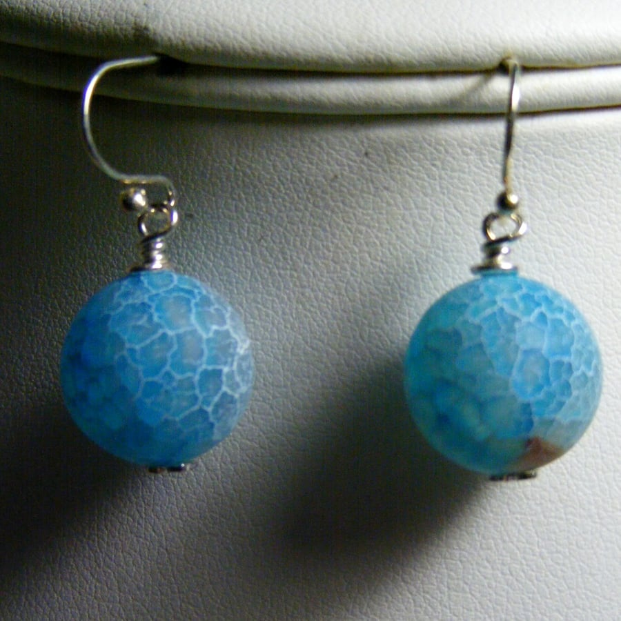 Blue Frosted Crackled Agate Earrings