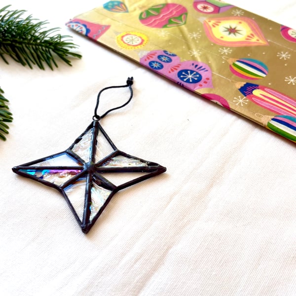 Iridescent stained glass Christmas hanging star, Unique Christmas decor