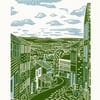 Haworth A4 2-colour linocut screen-print