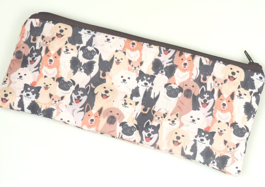 Dog Pattern zipped lined pencil case, Stationary, school, Teacher gift, 