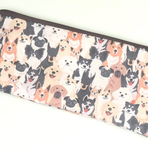 Dog Pattern zipped lined pencil case, Stationary, school, Teacher gift, 