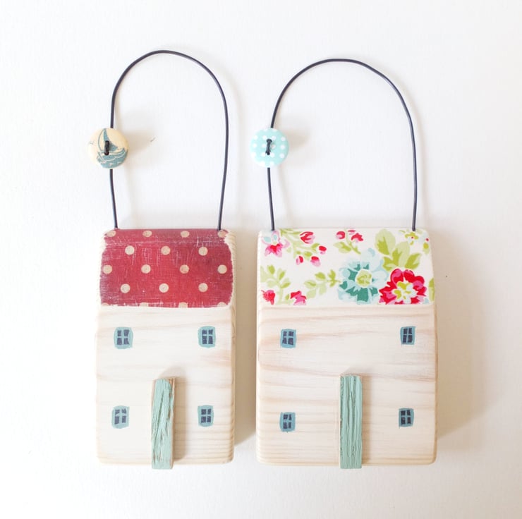Painted Wooden Floral Hanging House - Folksy