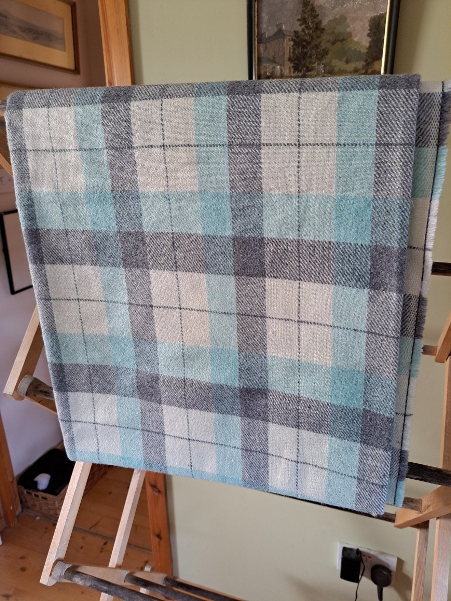 Pale blue checked wool fabric