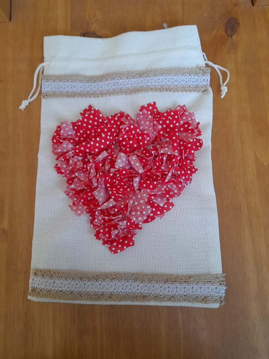Rag Rug Drawstring Bag with heart