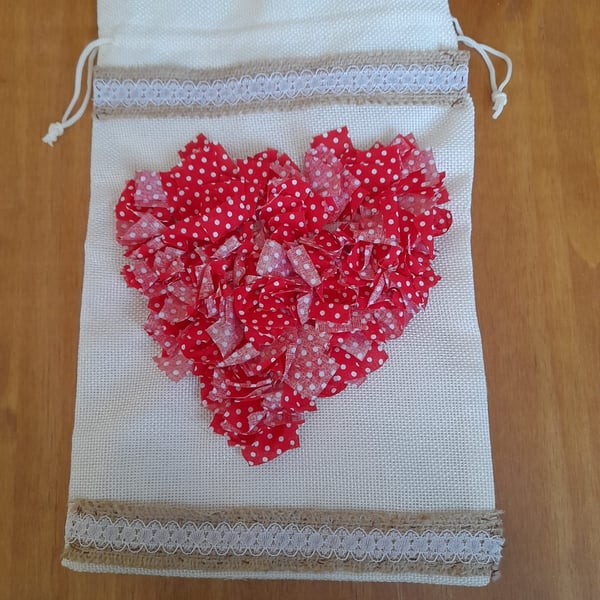 Rag Rug Drawstring Bag with heart