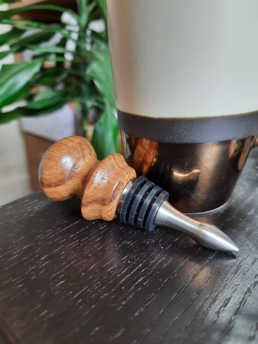 Handmade Woodturned Oak Stainless Steel Bottle Stopper
