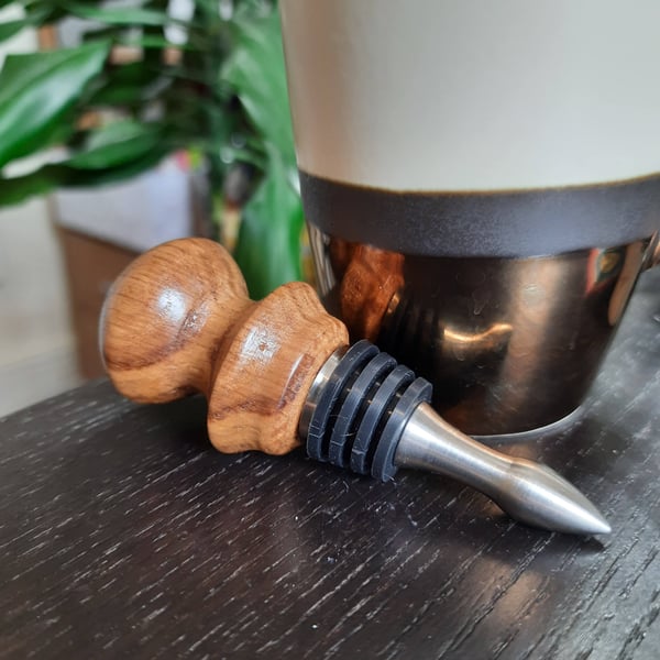 Handmade Woodturned Oak Stainless Steel Bottle Stopper