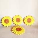 4 small Sunflowers hanging wall art, Ceramic hand made Sunflower plaque set of 4