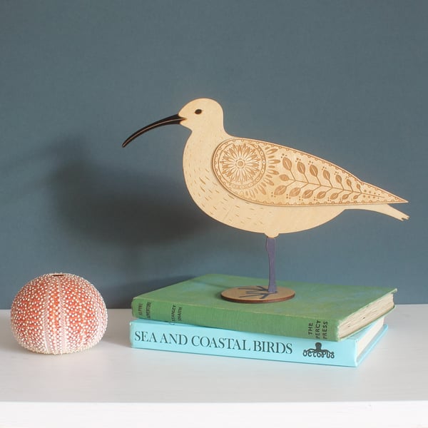  Standing Wooden Eurasian Curlew Decoration Ornament - Hand Painted