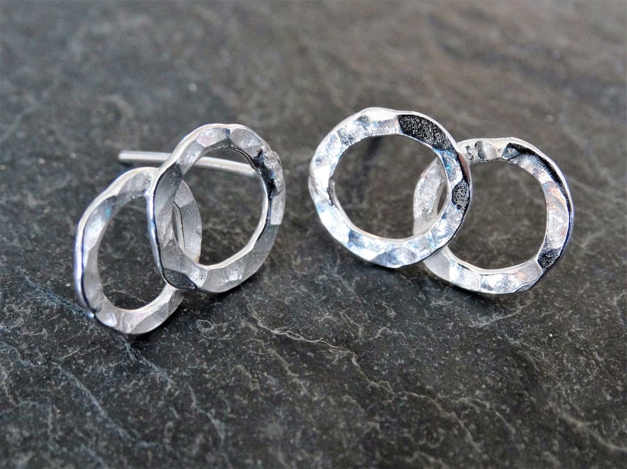 Sterling silver hammered hoops. Textured earrings