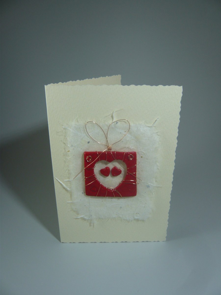 Handmade Valentine's Day Card Textured Square with Tiny Hearts