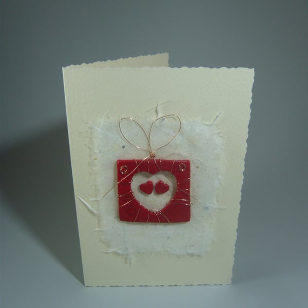 Handmade Valentine's Day Card Textured Square with Tiny Hearts