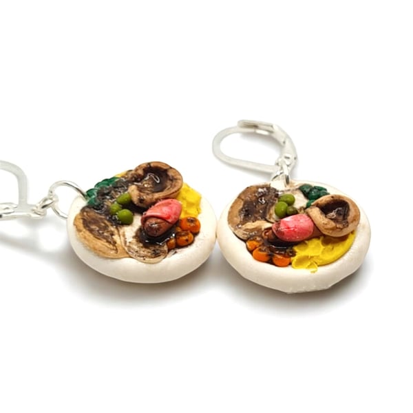 Christmas Dinner Earrings, Polymer Clay Miniature Food Jewellery, Cute Gift Idea