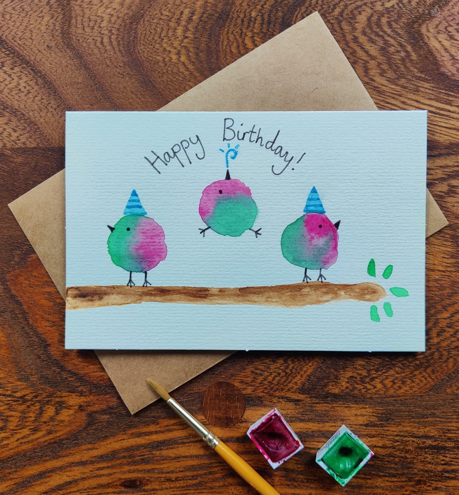 Original Hand-Painted Colourful Bird Card,Nature Inspired Art Card,Colour Choice