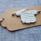 Cream Gift Tag with Tiny Knitted Jumper, gifts for NEW BABIES or KNITTERS