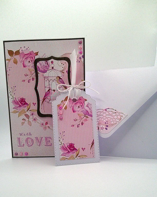 With Love Anniversary Card with matching gift tag and envelope