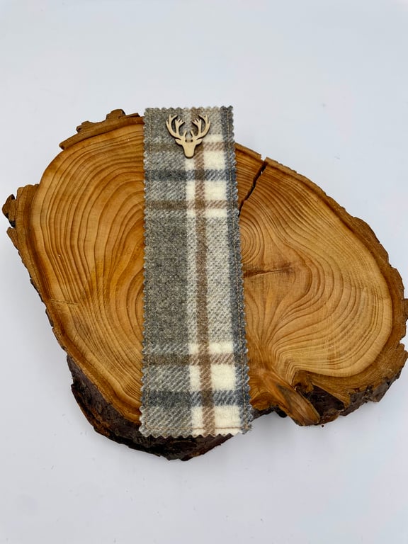 Scottish tweed bookmark with stag button detail