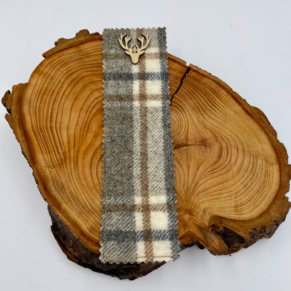 Scottish tweed bookmark with stag button detail
