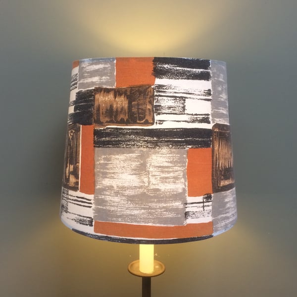 Geometric Mid Century Modern 50s Orange Grey Brown Vintage Fabric Lampshade