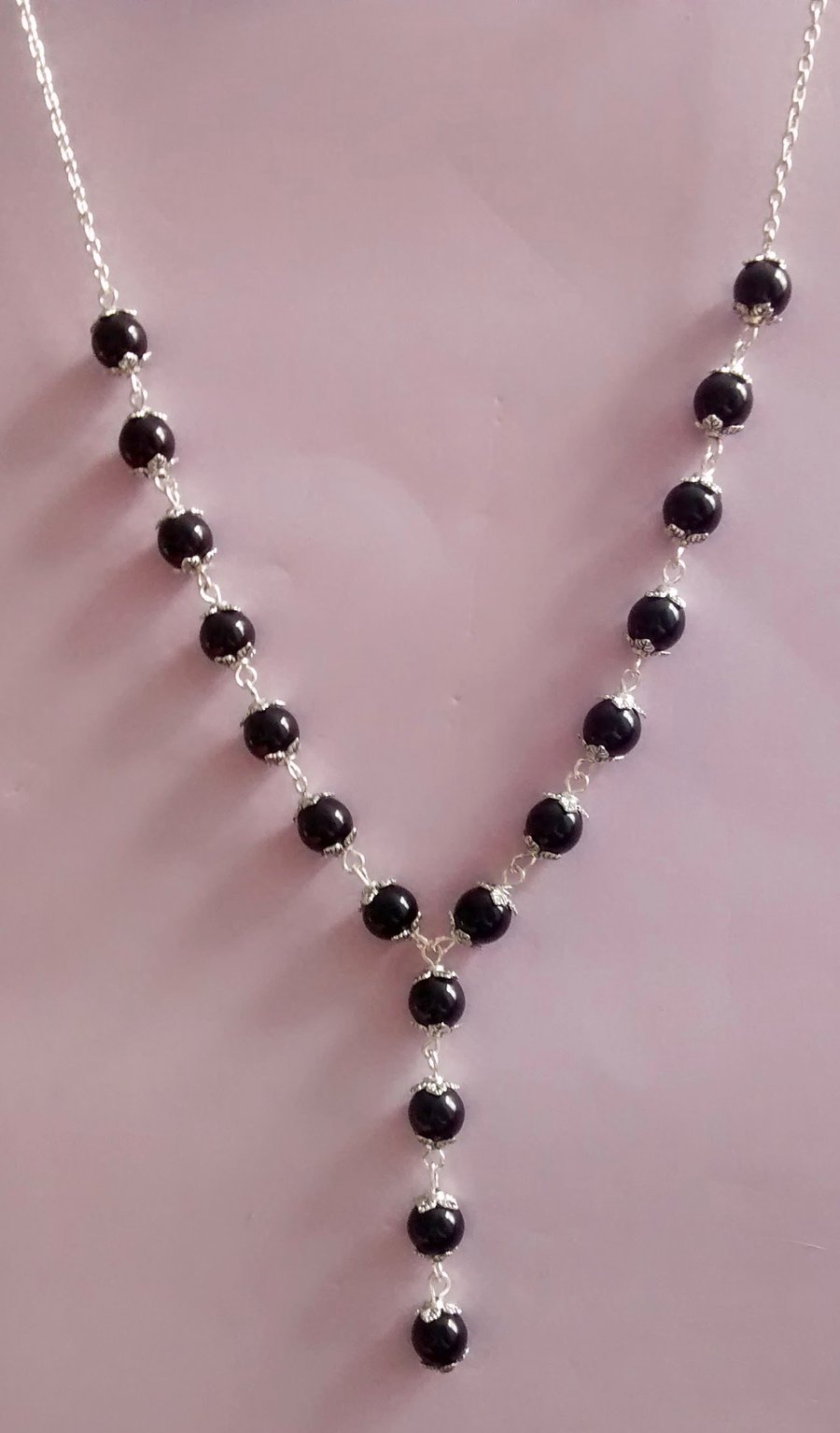 Vintage Style Gothic Black Glass Pearl Y-shaped Dropper Necklace