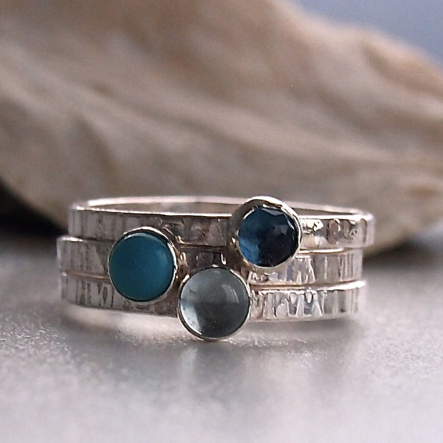 Rockpool Trio of Sterling Silver Rings