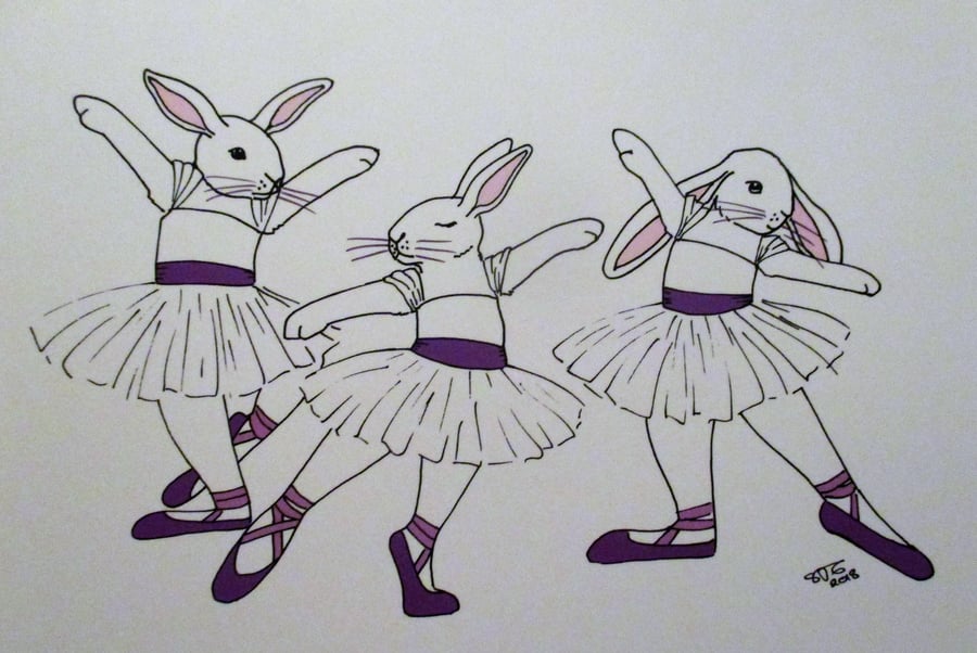 A5 Print of Bunny Rabbit Ballet Dancers Ballerinas Art Picture Limited Edition