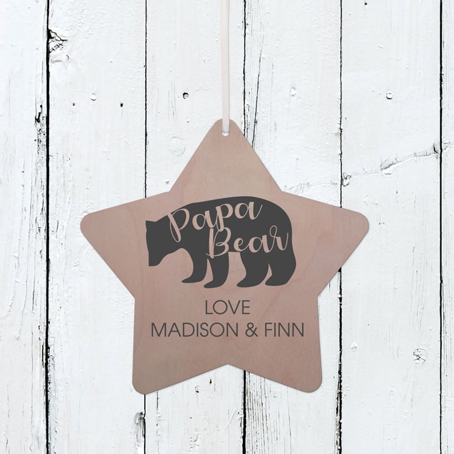 Papa Bear - Personalised Hanging Star Plaque