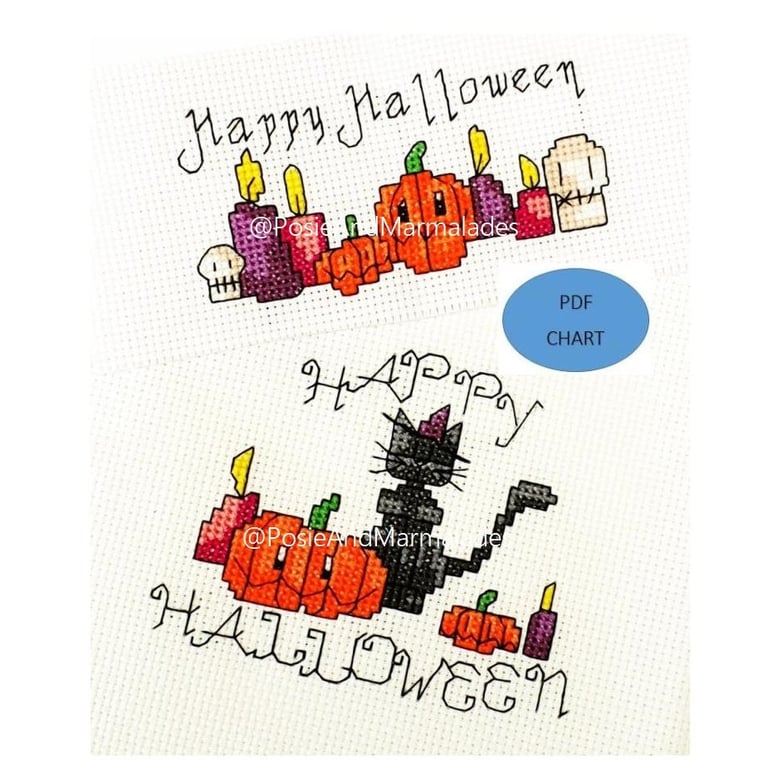 Halloween theme cross stitch chart set of 2 (PDF download pattern)