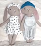 Linen rabbit, Bunny in dungarees, Stuffed bunny, Heirloom gift, Easter bunny - Image 4