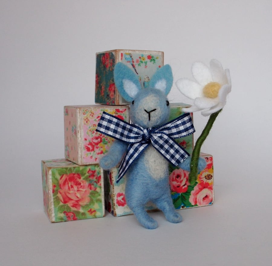 Blue rabbit ,needle felted bunny,nursery decor,baby shower gift