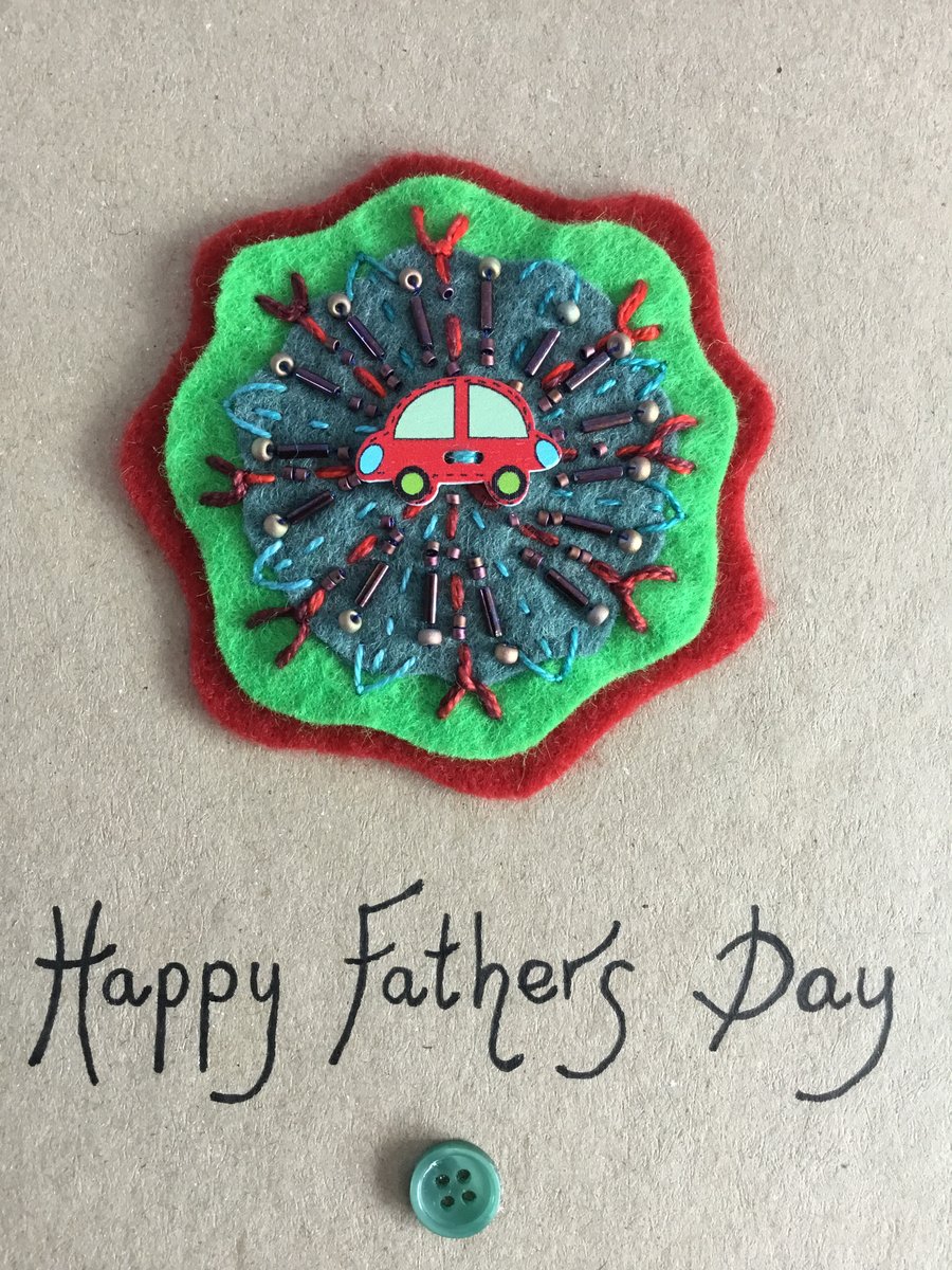 Hand Embroidered Car Fathers Day Card