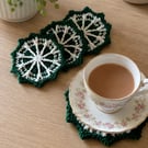 Handmade Crochet Coasters - Set of 4 - Green & White