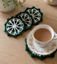 Handmade Crochet Coasters - Set of 4 - Green & White - Image 1